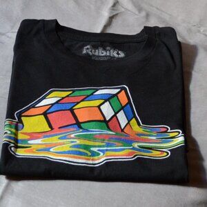 Melting Rubik's Cube - Graphic T-shirt - Black - Size Large.